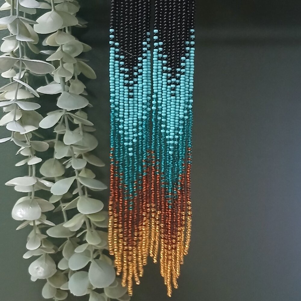 Handmade indigenous beadwork - fringe earrings